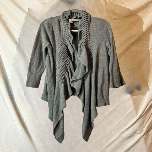 Soft Surroundings Ruffle Cardigan M Open Front Cozy Waterfall Knit Feminine Chic - Picture 1 of 10